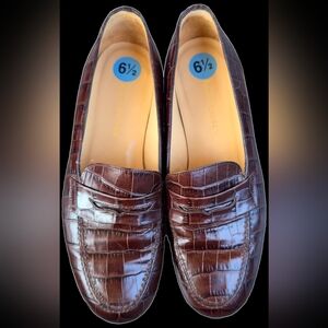 Vintage Ralph Lauren Dark Brown Croc-Embossed Loafers Size 6.5 Made In Spain